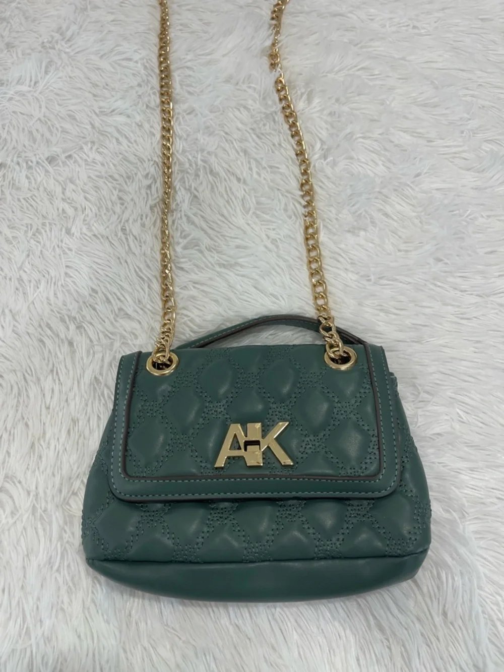 Anne Klein Quilted Dark Green Crossbody with Gold Chain - Picture 4 of 9